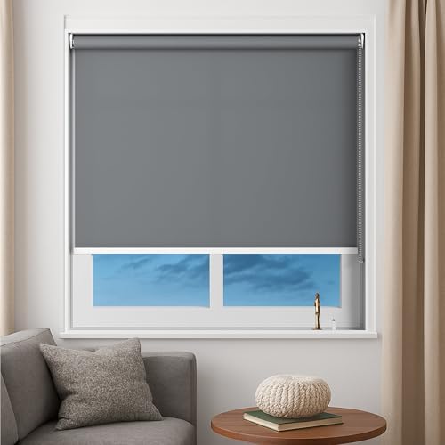 Image of Roller Blinds for Windows 70 Inch W X 72 Inch L | Light Filtering Roll-Up Shades Sun UV Protection for Home & Office Grey | Heavy Duty in 38 MM Pole