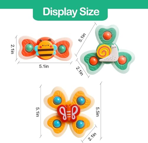 Image of Baby Bath Toys Spinner Toy 3 PCS Spinners for Baby Toddlers Boys Girls Waterproof Suction Cup Spinning Top Rotating Montessori Learning Toy Sticks to Smooth Surface (Multi)
