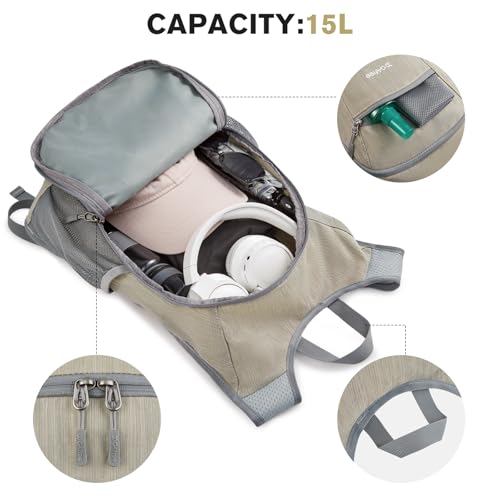 G4Free 15L Hiking Daypack Lightweight Travel Backpack Packable Outdoor Casual Foldable Shoulder Bag (Beige) — view 2