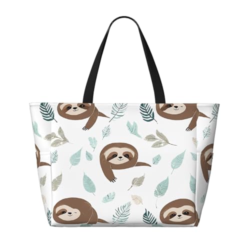 (Cute on yellow lemons) Large Beach Tote Bag for Women Waterproof Sandproof Travel Shoulder Bag with Pocket for Pool Vacation Weekend Gym2