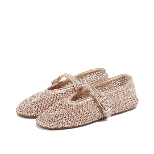 Women's Mesh Ballet Flats Round Toe Buckle Mary Jane Shoes Breathable Fishnet Comfortable Casual Shoes