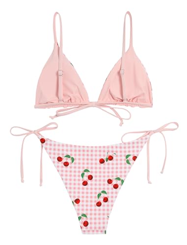 Image of ZAFUL Women's Triangle Bikini Floral String Bikini Set Two Piece Swimsuit Bathing Suits