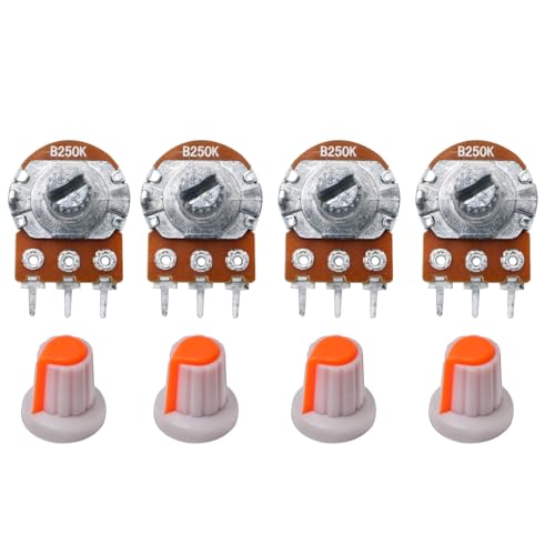 Image of Electronic Spices 250k 3Pin Round Shaft Rotary Potentiometer Volume Pot 250K with Knob for Multiple Applications (Pack of 4)