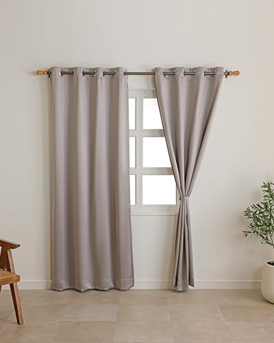 Image of The Home Story Champagne Taupe Blackout Eyelet Door Curtains Set of 2, (7 Feet) 54 x 84 Inches, Room Darkening & Noise Reduction Curtains with Tiebacks