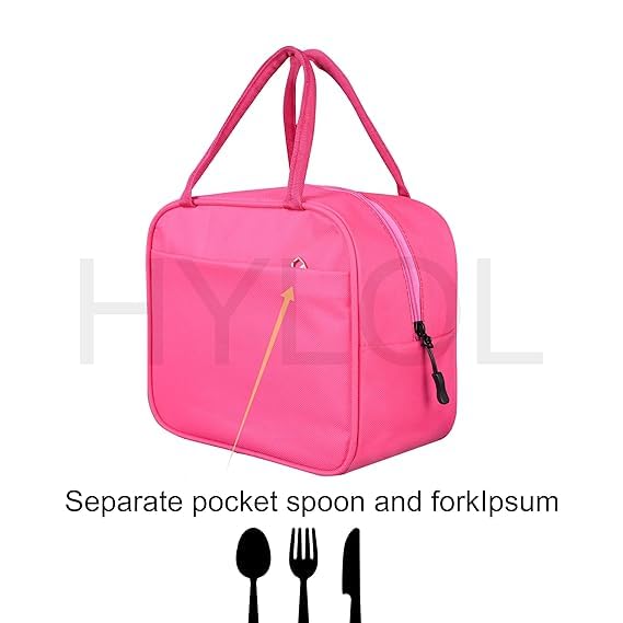 Image of Lunch Bag for Office Women Tiffin Box Bag Lunch Bag Thermal Insulated Waterproof and Reusable Lunch Bag for Men Women Office, School and Travel (Pink, Solid)