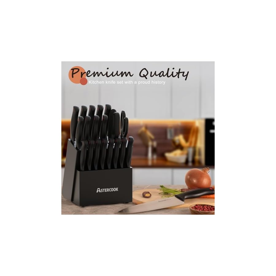 Knife-Set-Astercook-21-Pieces-Knife-Sets-for-Kitchen-with-Block-Dishwasher-Safe-Kitchen-Knife-Set-with-Built-in-Sharpener-Black Knife Set, Astercook 21 Pieces Knife Sets for Kitchen with Block, Dishwasher Safe Kitchen Knife Set with Built-in Sharpener, Black