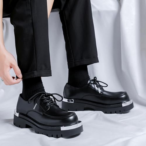 Mens Fashion Lace-Up Metal-Plate Leather Platform Oxfords Shoes Casual Round Toe Non-Slip Chunky Heels Derby Shoes for Business Casual Dress Prom Party4