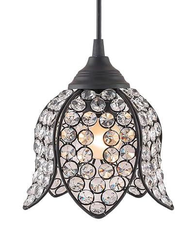 Image of Lotus Crystal Pendant Light Modern Ceiling Fixture, Stylish Home Decor, Warm White, Living Room, Bedroom, Contemporary Design, Decorative Crystal Chandelier (Black)