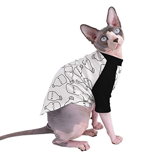 Sphynx Hairless Cat Cute Breathable Summer Cotton T-Shirts Milk Bottle Pattern Pet Clothes,Round Collar Vest Kitten Shirts Sleeveless, Cats & Small Dogs Apparel (S (2-3.5 lbs), Milk)