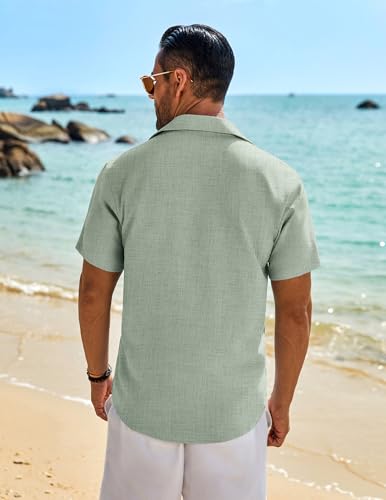 COOFANDY Mens Button Down Shirt Short Sleeve Casual Shirts Beach Summer Linen Shirts Wedding Vacation Shirt4