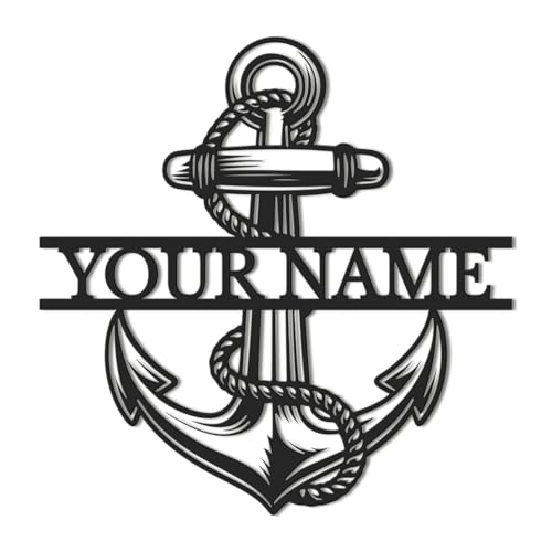 Custom Anchor Metal Decorative Signage, Personalized GPS Anchor Compass Wall Art Sign, Personalized Nautical Name Sign, Boating Metal Sign, Wall Hanging Decor (Style-13)