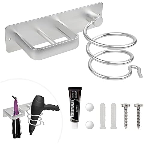 SWAWIS Hair dryer holder, hair dryer holder, wall mount, aluminium hair dryer holder and straightener holder, hair dryer holder with cable holder Cover