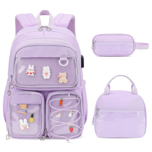 ACESAK 3PCS Girls Backpack Set - Kawaii Ita Backpack Pins with Lunch Bag