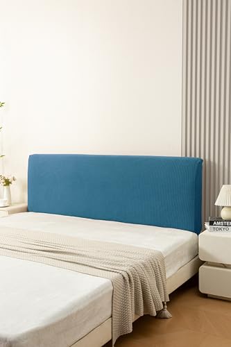 Image of HOMETHREADS Stretchable Lycra /Velvet Headboard Cover | Soft, Dust-Proof & Wrinkle-Resistant Bed Back Protector | Fits Leather, Wooden & Fabric Bedsides | for 5ft to 6.5ft Beds | (Sky Blue, 150x65cm)