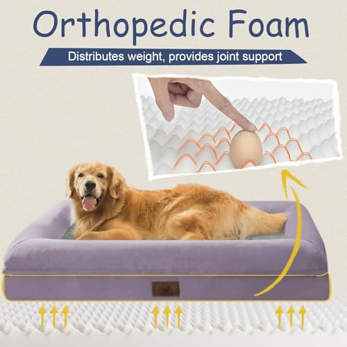 Image of Orthopedic Dog Bed Waterproof Pet Sofa for Large Sized Dogs | 360 Degree Bolster Support, Egg Crate Foam, Waterproof Liner, Non-Slip Bottom, Machine Washable Cover, 36 x 27 Inch