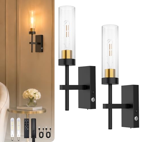 Battery Operated Sconces Set of Two 10000mAh 17 Black Dimmable Sconce
