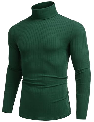 COOFANDY Jersey de Cuello Alto para Hombre T Shirt Camisa de Manga Larga Casual y Cálida Invierno Verde L