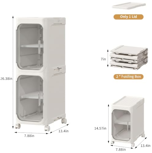 Image of 2-Tier Narrow Storage Cabinet, Slim Bathroom Storage Cabinet with Adjustable Shelves and Wheels, Narrow Organizer for Small Space, Bathroom, Kitchen, Laundry, White