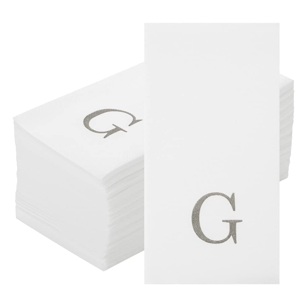 Luxenap - Servilleta rectangular de papel blanco con letra G, letra G, fuente Air Laid, Sans Serif, 15 3/4 x 8 pulgadas, caja de 50 unidades