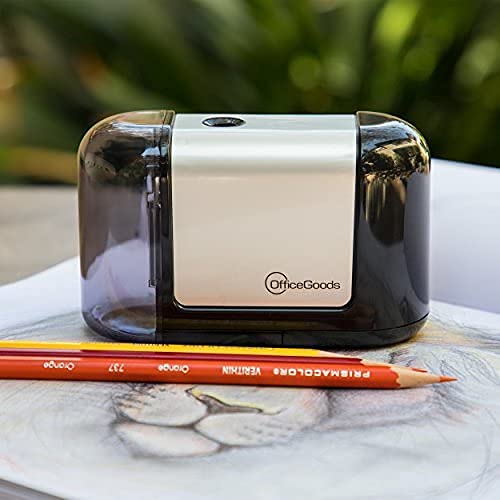 Officegoods Mini-Pro Automatic Pencil Sharpener - Cordless Portable Sharpener - Battery Operated - Compact & Powerful For Home, Office & School - Black #TOP5