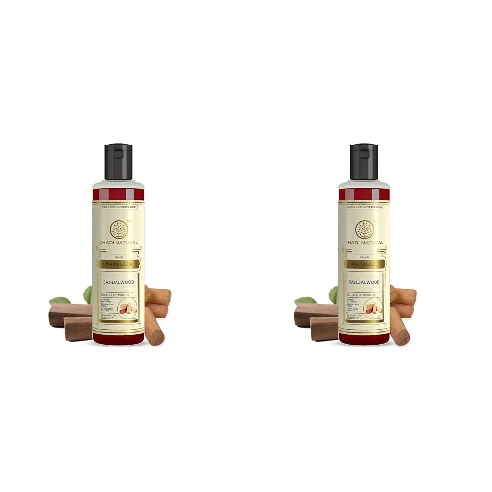 Khadi Natural Sandalwood Massage Oil, 210ml|Stress relieving properties| Relaxes aches and pains|Aromatherapy| Suitable for All Skin Types (Pack of 2)