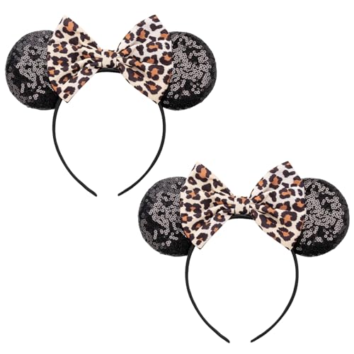 AQOKKA Mouse Ears Headbands with Bow Minnie Ears Cosplay Costume Hair Accessories for Women Birthday Party Decoration