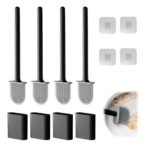 Image of Toilet Bowl Brush and Holder Set, Flexible Silicone Bristles with Detachable Handle, Compact RV and Bathroom Toilet Brush (4 black)