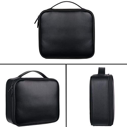 VASKER Makeup Case Travel Makeup Bags Organizer for Women Professional Leather Cosmetic Bag Train Case Box Storage Black Portable Brush Holder with Adjustable Divider Gift for Girl Women