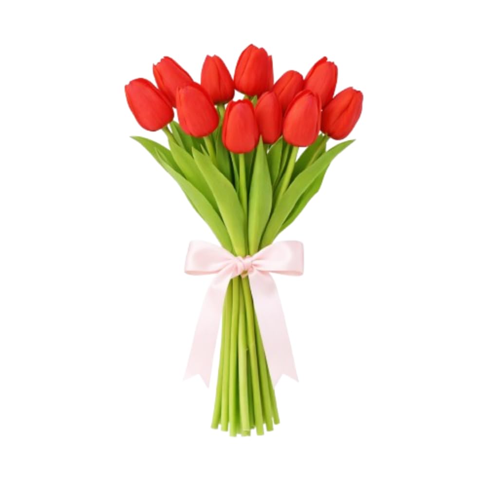 Artificial Tulip Flowers Bunch (5 Pcs) – Long Stem Fake Tulips for Vase Decoration, Home & Living Room Décor, Wedding, Office, Table Centerpiece (Vase Not Included) (Red)-image-27