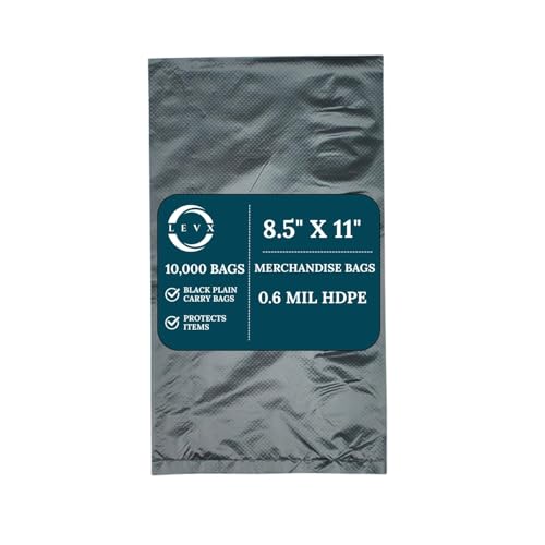 LEVX 8.5" x 11" Black HDPE Plastic Bags, 10,000 Pack