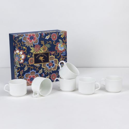 Image of GOLDEN QUEEN'S Microwave Safe Coffee & Tea Cups - Set of 6 | Perfect for Daily Use | 200 ml - Cube White Cups