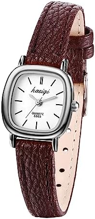 JewelryWe Women Leather Watches Small Square Analog Quartz Watch Simple Elegant Casual Dress Watch