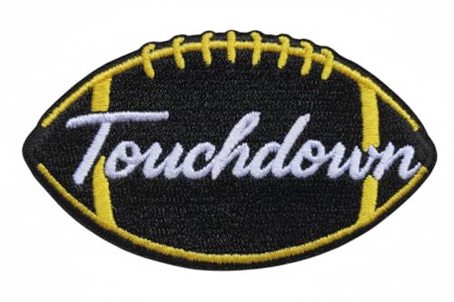 APEX Patches Touchdown Script Football Shaped Embroidered Iron-On Patch | Black & Yellow Sports Applique (FBA)