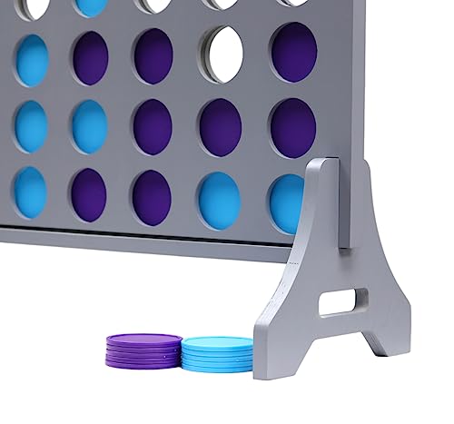 Image of Giant 4 in a Row Game for Family & Adults - Tailgating Pros Jumbo Grey Wooden Four in a Row Indoor & Outdoor Yard Game for Family Party Fun, Portable Activities for Patio, Backyard, and Camping