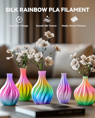 SUNLU Silk Rainbow PLA PLUS Filament, Schneller Farbwechsel alle 8 Meter, Mehrfarbiges Silk PLA+ 3D Druckerfilament, Gesamtlänge 330 Meter, 1KG Spule, Silk Rainbow Filament(Flieder-Violett)