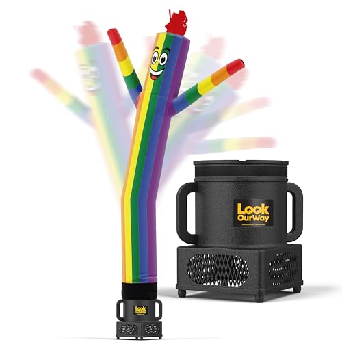 Image of LookOurWay Air Dancers Wacky Waving Inflatable Tube Man - 7ft Tall Inflatable Dancing Man with Weather-Resitant Blower for Business Advertising - Rainbow