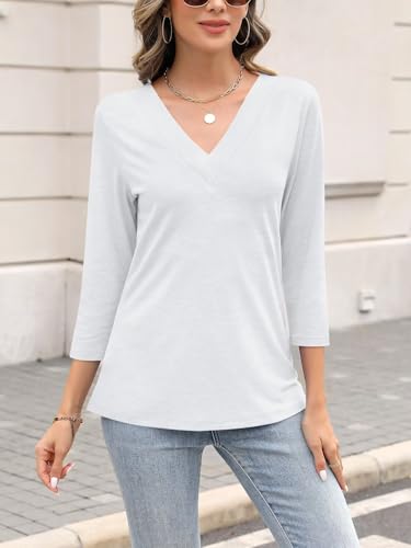 ORANDESIGNE Women's 3/4 Length Sleeves V Neck Tops Shirts Basic Summer Ladies Tees4