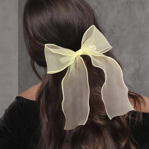 Broche para cabello con lazo amarillo de seda miniatura 6