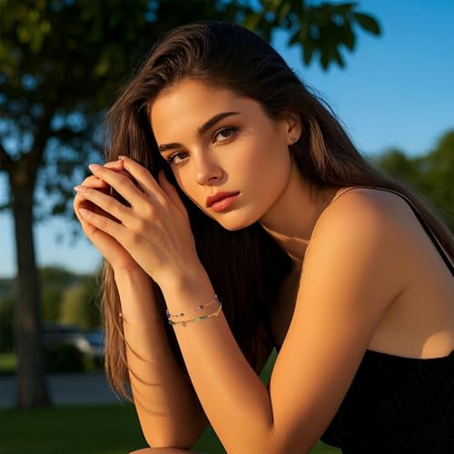 Natural Gemstone Beads Bracelets for Women Round Beaded Gold Link Bracelet Handmade Healing Crystals Bracelet Gemstone Jewelry Gift for Wife Mother4