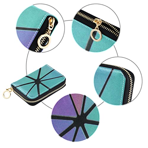 Holographic Rainbow Colorful Triangles of Different Sizes Grey Credit Card Coin wallet, RFID Blocking Compact Women Leather Card Holder, Key Change Organizer, Zipper Purse Clutch Pouch3