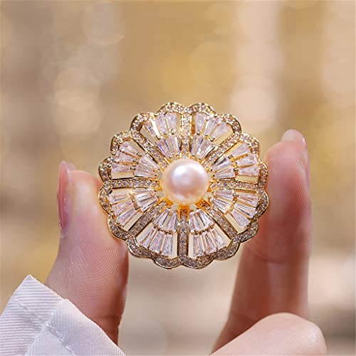 Épingle à vêtements anti-bâillement avec zircon naturel et perle d'eau douce