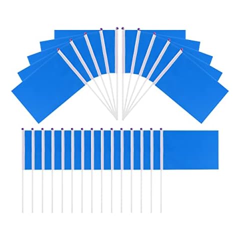SCSpecial Small Flags 25 Pieces Mini Handheld Flags on Stick 8.2 Inch x 5.5 Inch Outdoor Flags for Parades and Decoration - Blue Cover