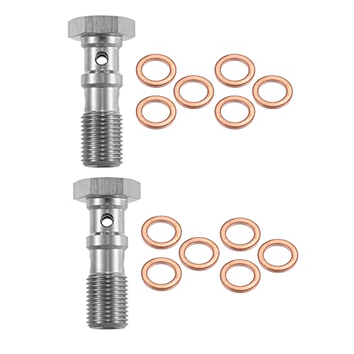 X AUTOHAUX 2pcs Stainless Steel M10x1.0 Thread Turbo Brake Line Banjo Bolt with Copper Washers Double Banjo Bolt 30mm Length