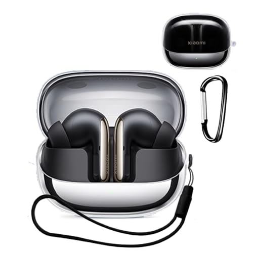 KONXISA Xiaomi Buds 5 Pro �p �P�[�X �J�o�[ TPU ���� �[�d�P�[�X �y�� �����h�~ �L�Y�h�~ ���p���₷�� �ϏՌ��� �h���h�o �E�H�b�V���u�� �����h�~�p�̃t�b�N�𓋍ڂ���+�X�g���b�v�t�� �����^�т����₷���i�N���A�j