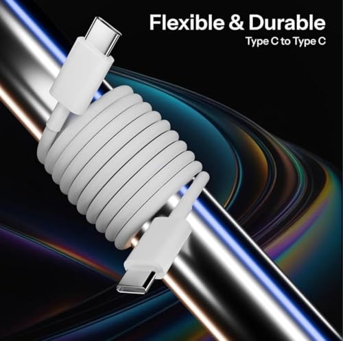 Image of USB Type C to Type C Fast Charging Cable 100W PD Super Fast Charge, High Speed Data Sync Cable Compatible with Samsung Galaxy S25 /S24 /S23 FE, A55 /A35 /M Series, OnePlus, Realme - Durable White Cable