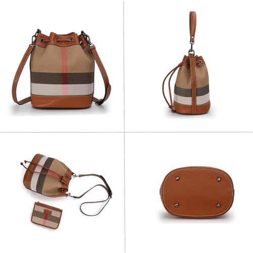 Bucket Tote Bag for Women, Small Leather and Canvas Crossbody Bag, Ladies Tote Bag with Shoulder Strap3