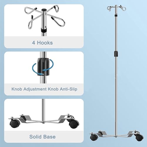 Support de perfusion pour hôpitaux avec 4 crochets mobiles