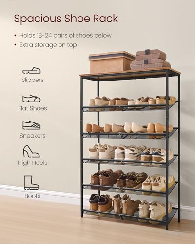 Image of VASAGLE Shoe Rack for Entryway, Freestanding, Adjustable, Industrial | 6-Tier Shoe Rack Organizer with Storage Shelves and Spacious Top, Rustic Brown and Ink Black ULBS044KD01