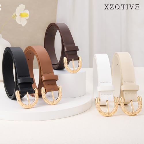 XZQTIVE Women's Leather Belts for Jeans Dresses Pants Fashion Gold Buckle Ladies Waist Belt 6