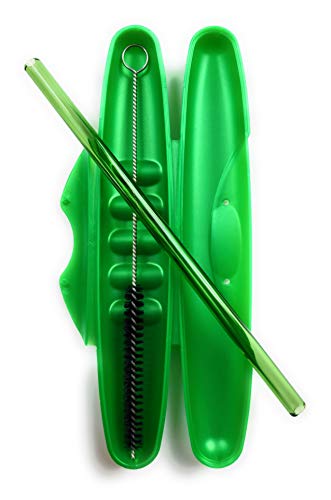 Reusable Glass Drinking Straw with Travel to Go Protective Carrying Case Holder and Cleaning Brush | Perfect for Home, Office or Gift | Straight 8 in x 9.5 mm Healthy, Eco Friendly (Going Green)